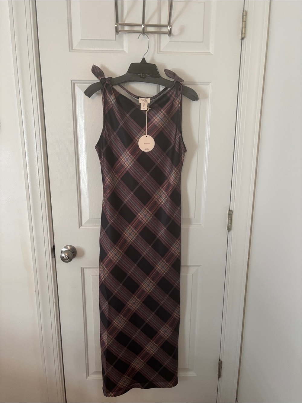 Camila Coelho Plaid Maxi Dress - Brown and Pink Tones NEW